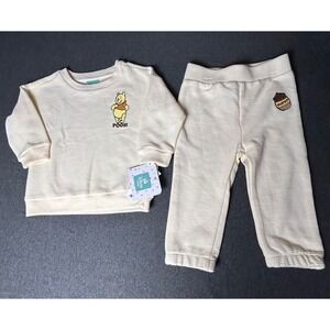 Disney Baby Winnie the Pooh Bear‎ Honey Pot Striped Pajama Set 12M Beige NWT